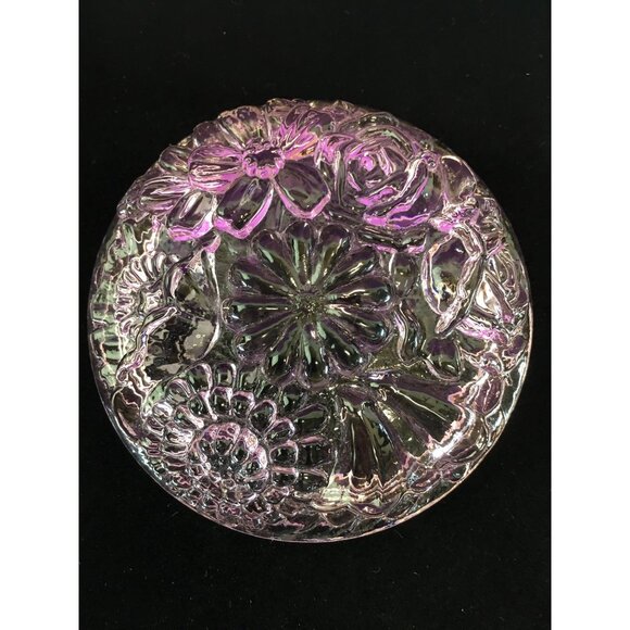 Vintage Fenton Art Glass Powder Jar Trinket Box with Lid Transparent Pink Floral - Picture 9 of 16